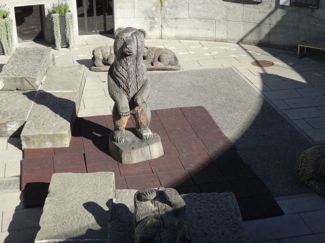 ベルンではもう一か所、クマ園へ。クマはベルンの名の由来ともなった動物で、街を作った領主が最初に狩りでとらえた獲物を街の名にしようと決めてそれがクマだったらしいです。少し前までクマ達はこのコンクリートで囲まれた穴の中で飼われて公開されていたのですが、動物愛護の観点から今は緑が多い川沿いの敷地をあてがわれて暮らしているようです。<br />さて、このあと、クマ園見学を終えてバスに戻った私たちは、自分たちの乗ってきたバスのビックリ・ドッキリの光景を目にすることになるのですが・・・、それはまたいづれかの回で。