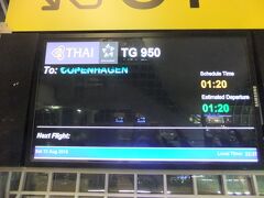 　バンコクで３時間ほどのトランジットののち、1:20発のタイ航空950便にてコペンハーゲンに向かう。 
