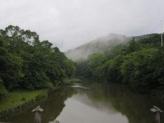 内宮の早朝参拝に参加しました。
出発直前に突然の雨が降り、宿で傘を借りて出発しましたが、
宇治橋手前で説明を聞いているうち、止んでました☆

宇治橋から五十鈴川を望む。
霧がかっていて神秘的でした、まさに恵みの雨です。