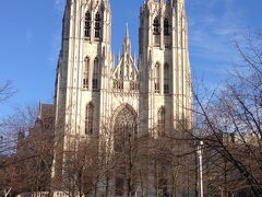 バスを降りて、ブリュッセル観光が始まります。
最初に見えたのは、サン・ミッシェル大聖堂。といっても前を通り過ぎただけで、信号待ち中に急いで撮影。
ほとんど木で隠れてるし。