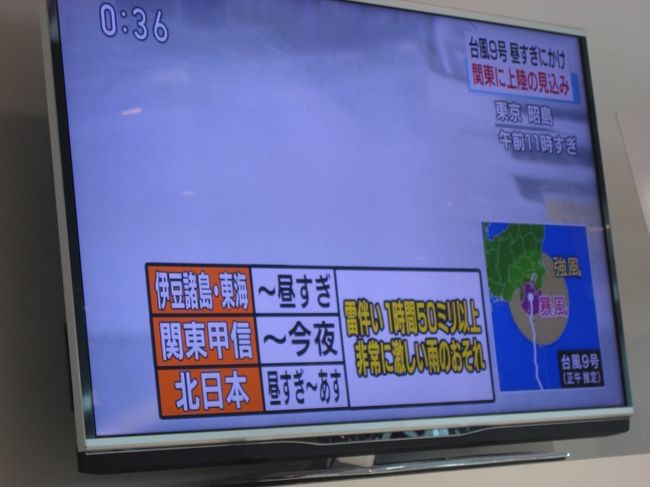 東京は台風接近ということで、昨日の夜にこの日の羽田発着便が欠航などニュースになっていました。東京行きは遅れている便などもあるようでしたが、12時代の羽田空港行きなどは運行しているようでした。ニュースは台風とリオオリンピック閉会式の様子をやっていました。
