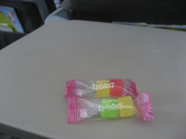機内では行きは飲み物がでましたが、帰りはキャンディーだけでした。
