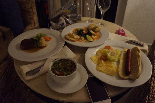 体調がやっと戻ったので、ルームサービスを頼んで夕飯食べました。<br />折角最後の夜なのに…何も出来ずに終わってしまった…。バーとかまだまだ楽しみたかったのに…。でも、美味しかった。