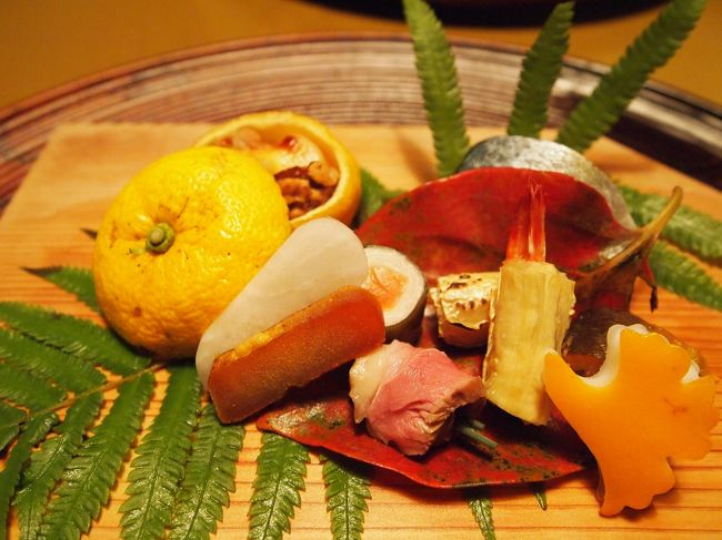 秋のかほり<br />柚子釜焼、鯖寿司、車海老、子持（？）、薩摩鴨