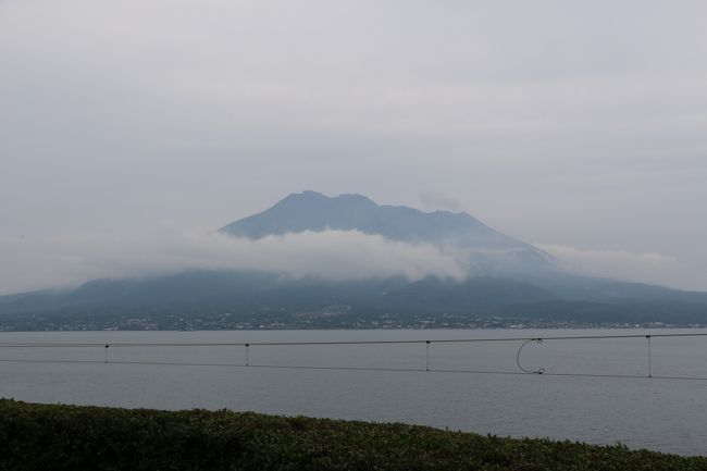鹿児島駅からバスに乗ろうと思ったけど、乗り場がわからず大混乱。結局タクシーで仙巌園へ向かいます。<br /><br />仙巌園から臨む桜島。お天気が残念。