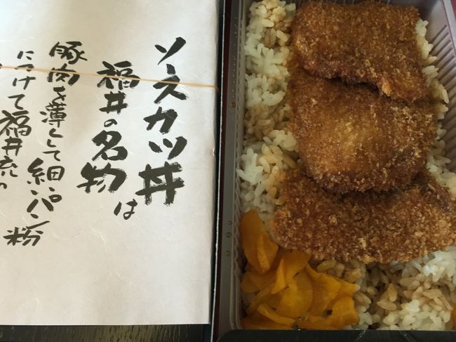 帰りの車内はソースカツ丼！<br /><br />それにしても暑かった。ちょっと避暑も期待していたけど、今年の夏は尋常じゃなかった。バス・電車の時間ロスはあまりなかったけど、暑すぎたので、レンタカーのほうが良かったかも。