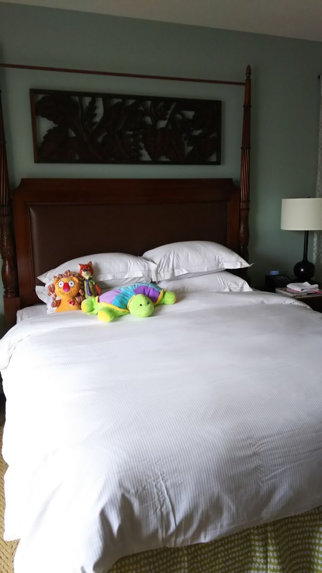 マカイマーケットで食事を終えた後、<br />多分ピンクラインに乗って帰ってきたんだと<br />思う。スッゴい行列で直ぐに乗れそうになかったから、パパは歩いて帰ると言う…(-_-;)<br />私とあーちゃんは次の回を待ってでも歩きたくなかったので、パパは歩いて、私達はピンクラインで帰る事になりました。<br /><br />で、私達行列の最後尾だったのに、乗れて楽々で帰ってきました。<br />パパはアラモアナビーチパーク沿いをてくてく歩いていました。<br /><br />そして、<br />部屋に着くと、今日は滞在4日目なのでお部屋の清掃が入り、ベッドなどが綺麗になっていました。ヒルトン・コンドの場合1週間以上なら滞在中2回ほどクリーニングが入ります。<br />この時アメニティなどの補充も有ります。<br /><br />そこがホテル泊との違いでしょうか。<br /><br />