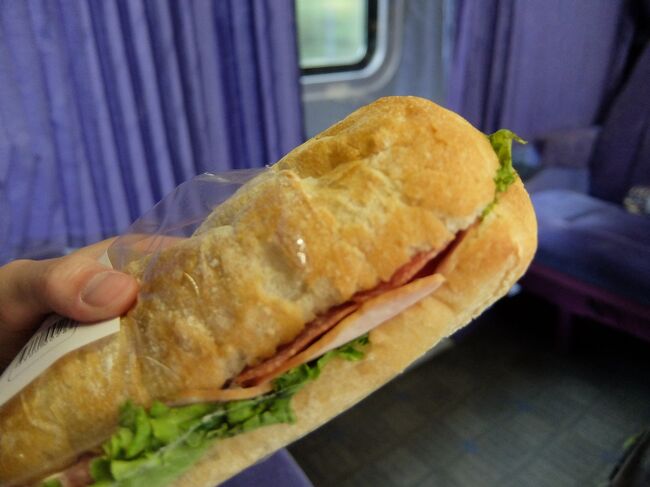 そろそろお腹がすいてくるころ。<br />車内販売とかは特にありませんでした。<br />ソフィアの町中にある商店で買っておいて正解。<br /><br />しかも味はヨーロッパでよくある安心のクオリティ。<br />日本のコンビニにある添加物でふわふわにしたパンと違って少し安心します。<br /><br /><br />サンドイッチ・スニッカーズ・水<br />BGN 4.39