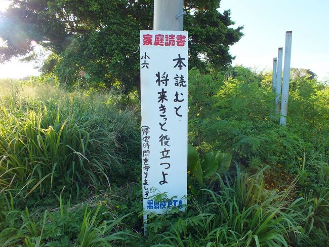島のあちこちに、小中学校の生徒が作った標語（？）の立て看板があります。