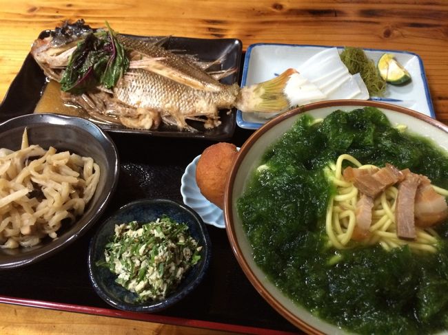 さて、今日の夕ごはん。<br />アーサーがこれでもかとたっぷりと入った八重山そばは絶品。魚の煮付けも丸ごと一匹ででかい。満足です。<br /><br />で、夕ごはんが終わったら、宿のご主人がヤシガニ&amp;星空見学へ毎日連れてってくれます。