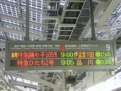 東京駅です。
踊り子１０５号で出発。下田まで３時間弱の長旅です。

表紙の写真はグリーン車ですが、乗ったのは普通車です。
