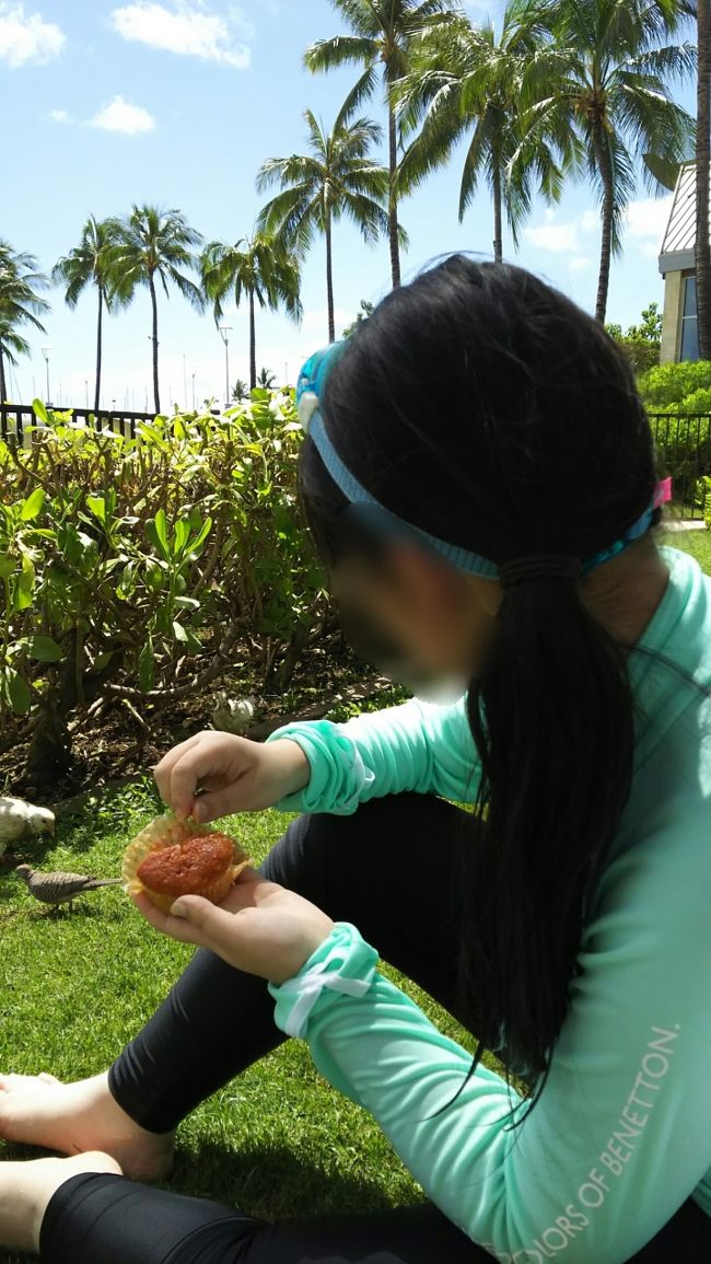 あーちゃんの背中側にパラダイス・プール<br /><br />まずはカップケーキを食べて・・・