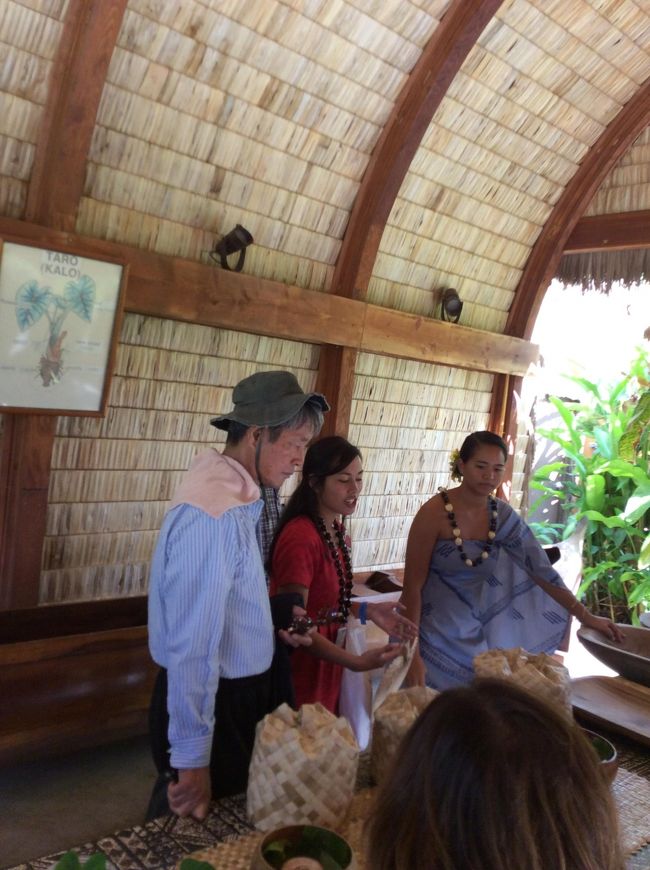 タロイモを使った食事の風景。<br />ツアーガイドは、クリスティンという学生さん。<br /><br />ここカルチャーセンターの運営の７割は学生さんとのこと。