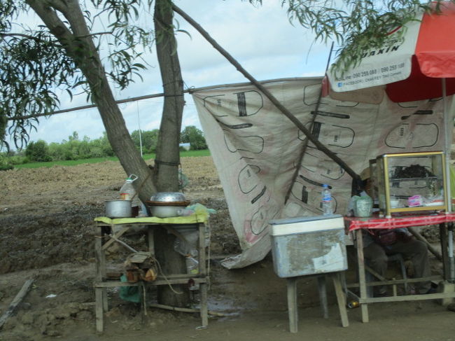 左右にいろんな店があって・・<br /><br />テーブルの上に四角いガラスケース、というのが定番の簡易店。<br />ショーケースの中はコオロギやムカデ。味がついていてそのまま食べる、そうです。<br /><br />多くの店でこんな黒い売り物を見ましたから、よく売れるんでしょうね。<br /><br />食虫好きの人は是非。