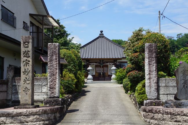 ということで、ここからは気ままな街歩きです。<br />妙光寺は、烏山市内のメインストリート沿いにある日蓮宗の寺。石柱が日本建つだけの簡単な山門ですが、その奥に宝珠をいただいた本堂が通りからでも見えて、けっこう美しい眺めでした。その本堂の前に二基並んだ灯籠もしもぶくれの面白い形。なにかセンスのあるお寺です。