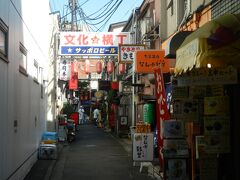 サンモール一番町の一番町二丁目の区間には横丁が2か所ある．
こちらは文化横丁．
ひとりで入りやすい居酒屋，餃子屋，洋食屋，焼肉屋などが多数ある．
仙台勤務の時はよく来るところだ．