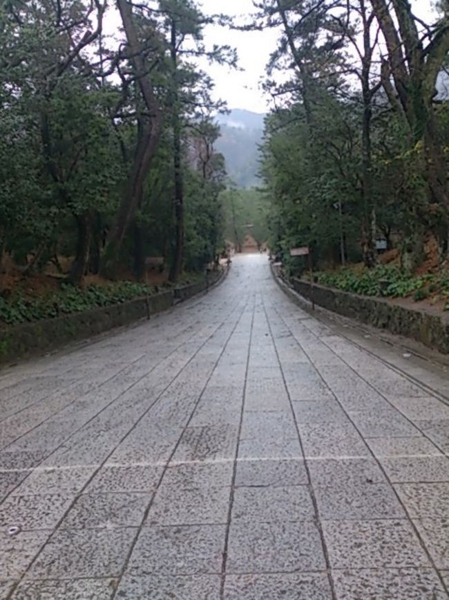 鳥居を抜けて続く参道。下り道になってるのは全国的にも珍しいんだとか。