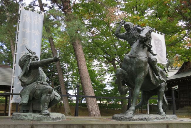 2016秋、紅葉の善光寺・信濃巡り(11/13):10月25日(3):川中島古戦場跡、三太刀・七太刀の像、八幡社の新旧本殿