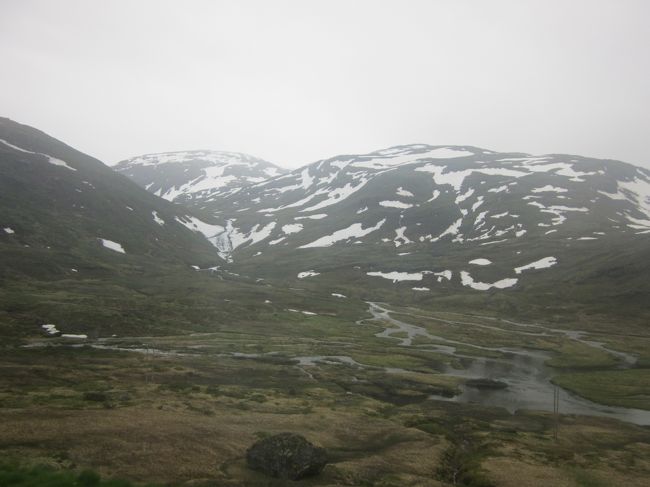 残雪が見られ、川とも池塘とも見られる地形が続きます。<br />天候のせいもありますが寂寥とした感じです。<br />