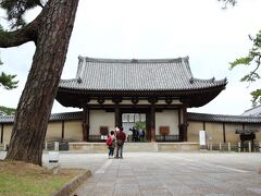 松並木の道を抜けると正面に見える世界遺産、法隆寺の南大門。
歴史の重みを感じる、荘厳な雰囲気。迫力あります。