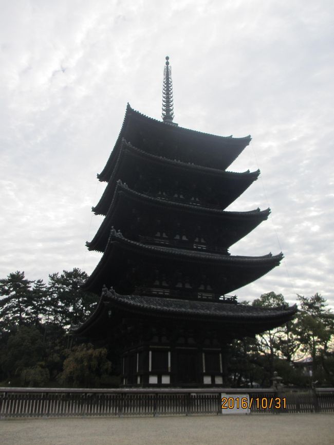 南都六宗のひとつ、法相宗興福寺・五重塔。<br />どっしりとした外観や最近では少ない五重塔が、古都奈良によく似合っています。<br />平日朝、9時頃なのでひと気も少なく(カラスの鳴き声がすごいですが)ゆっくりと<br />見ることができます。