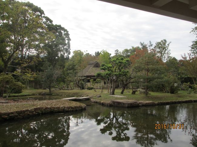 出口の庭園です。この横にお茶席があり、抹茶・お菓子セットが500円で味わえます。出口手前に正倉院展グッズの販売があり、ポストカードやしおり、ハンカチなどが売っています。<br />売店のお姉さんと話しをしたのですが(何も買わないのに)今年はお客さんが少ないそうです。やはり、代表作?の琵琶の時が一番混むそうです。<br />今年の目玉は漆胡瓶(しっこへい)ペルシャ風水差しでした。<br />