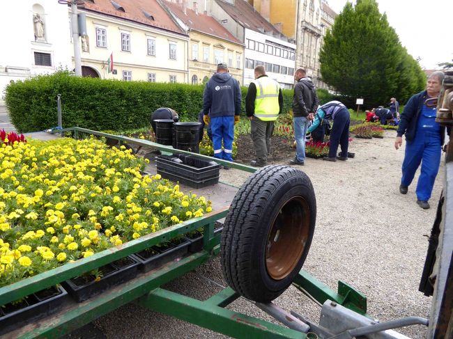 その先にも公園が。<br />皆さんでお花の植え替え作業をやっているところです。<br />