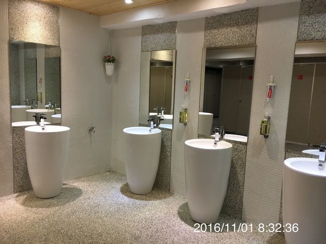 女性フロアの洗面台、 トイレ、シャワールーム。