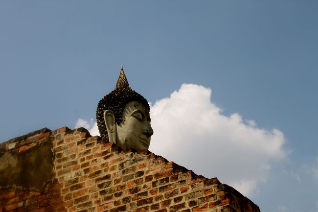 アユタヤ～。<br />ヤイチャイモンコン寺院。<br />この写真は、ガイドさんが私の一眼レフを奪って撮った一枚w<br />シュールでお気に入り。