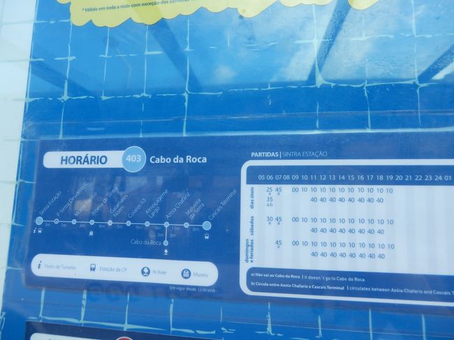 バスの掲示板。<br />「403 Cabo da Roca」。<br />これがこの旅の一番の目的地に向かうバス。