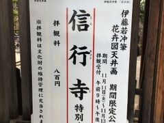 「信行寺」「若冲」「花卉図（かきず）天井画」という文字が飛び込んできて、鳥肌が立ちそうなくらいビックリしました。お寺の名前と、そこで花卉図が特別公開されるという情報は知っていましたが、たった３日間だし混みそうだし～・・・とハナっからあきらめて、日程もろくにチェックしていませんでした。