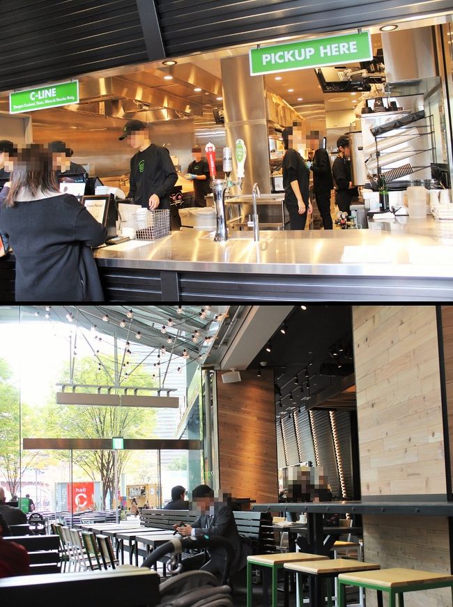 さすが、東京国際フォーラムだね～～<br />カウンターはすべて英語なんだ（笑）<br />きっと、スタッフの方も皆さん英語が堪能なんだろうね。<br /><br />11時10分。<br />オープンして10分の頃は、まだ空席がそこそこあったけれど・・・<br />食べ終えたころには、屋内席は座る場所もないほどの満席状態。<br />やっぱり、3店舗に増えたとしても、大人気なんだね～～