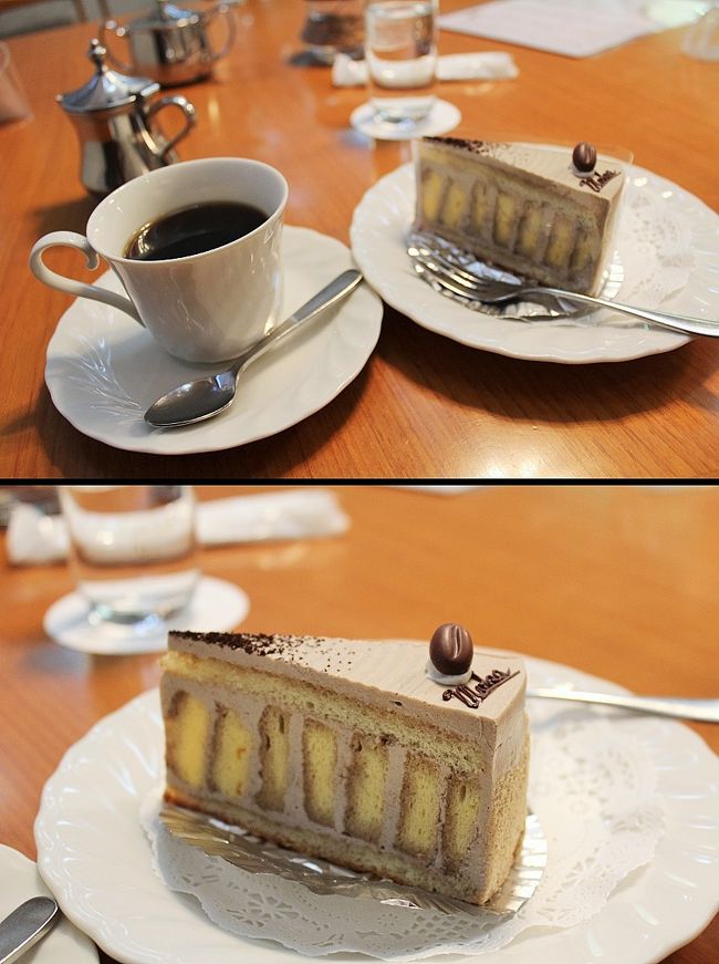 ◆モカケーキ（330円）<br />◆アメリカンコーヒー（450円）<br /><br />旦那様はこれにするんだと、、、事前に決めていたモカケーキ。<br />自家製のエスプレッソを使用した、コーヒー風味のバタークリームケーキで、京都のイノダコーヒーのモカケーキがお気に入りなので、比較してみたくって（笑）<br />結果、、、確かに珈琲とバタークリームの相性が良くて美味しいんだけれど、何か物足りない味わいで・・・<br />イノダコーヒーの珈琲が深い味わいなら、こちらは表面的な味わいというか、、、<br />全体的にぼや～～とした感じで、個人的にイノダコーヒーに軍配ね。<br />ただ、お値段はこちらのほうが少しお安いか。