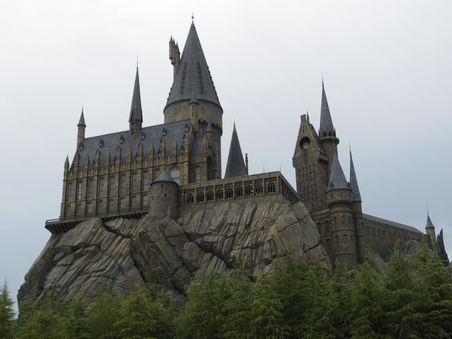 ちょっと離れたところから。ホグワーツ城は岩壁の上にあるように見えます。
