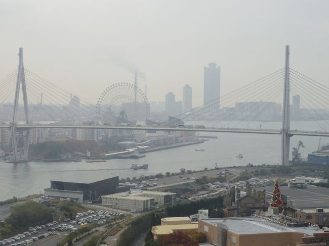 エレベーターホールから、USJの一部が見えます。右下にクリスマスツリーが写っていました。<br /><br /><br />中央は天保山大橋