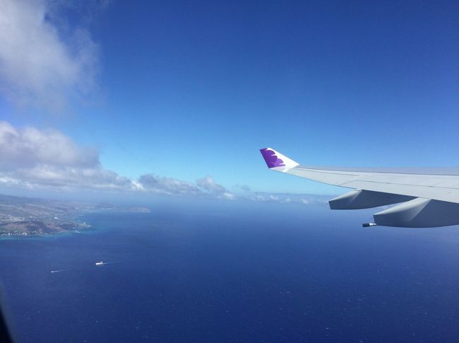 ワイキキからﾀﾞｲﾔﾓﾝﾄﾞﾍｯﾄﾞを眺め、いざ大阪に向います。<br /><br />私は、座席を指定する場合は絶対に左側をお勧めします。<br /><br /><br />往路　復路ともエアバスＡ330-200型でしたが、復路の方が<br /><br />座席が狭く感じました。<br />