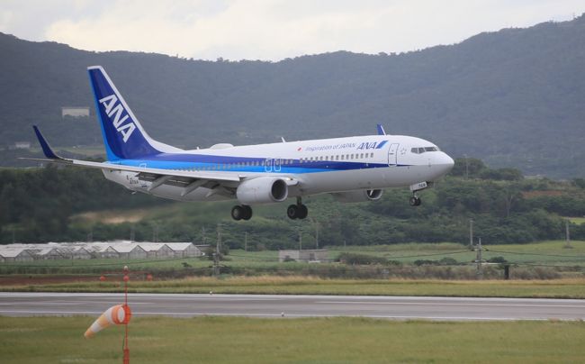 チェックイン２時間前にレンタカーを返却し空港へ。石垣空港にはプレミアムカウンターが無いのでえらく混雑している列に並び、２０分くらいでチェックイン。疲れました。<br /><br />もちろんＡＮＡラウンジも無いので、しばらく展望デッキで飛行機を眺めました。これはこれから乗る名古屋行きの７３７ですね。