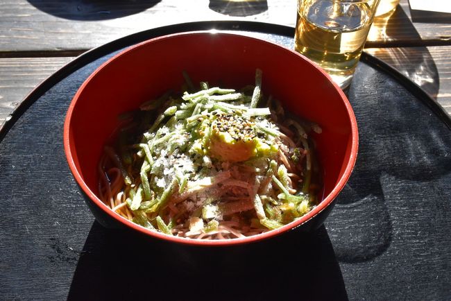 お薦めは「わさびそば」<br /><br />静岡といえば、本場の生わさび。<br /><br />真ん中に載っている「冷凍された生わさび」を汁に融かしながら食べます。<br /><br />わさびのツーンとくる辛さがほどよく蕎麦とあいます。<br />