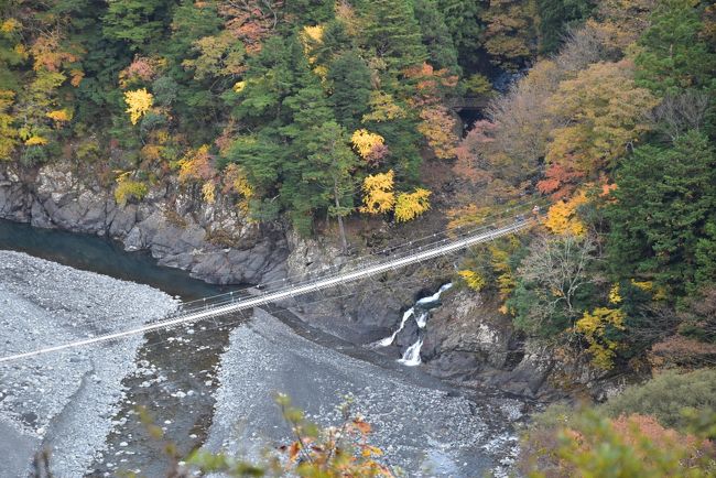 猿並橋（さんなみばし）<br /><br />下に見える吊橋は、長さ96m、高さ11mの猿並橋で、この辺り一帯に住む猿の群れが、対岸の朝日岳から寸又峡温泉への行き来に並んで渡るので、この名が付けられたといわれています。<br />