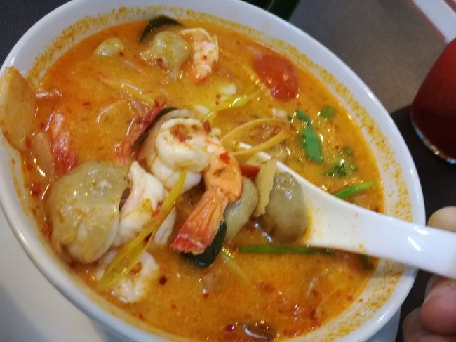 トムヤムクン。<br />今回、トムヤムクンを食べ比べてみようと、レストラン毎にトムヤムクンを注文。<br />お店によって微妙に味が違う。<br />他の料理の写真はあったっけかな？