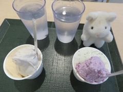 それから、ジェラートも食べておきましょう・・
「ミルミル本舗」左：ラムレーズン＋塩黒糖　右：よもぎ＋紅芋
@370円で、コクがあり～素材のおいしさが、感じられました～