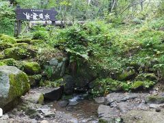 ７：１５甘露泉水。このあたりで登山開始。
それにしても、ここ利尻島では有名な名水スポットなのだが、汲むのが難しい。
水たまりのところから掬うのか、根元の部分に限りなく筒を近づけるのか。