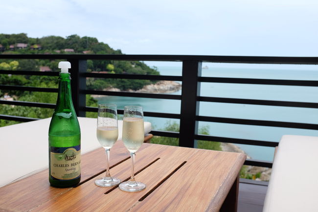 デッキチェアでもワインを！<br />でも、一瞬だけ！<br />日差しが強くて長く座っていられません！