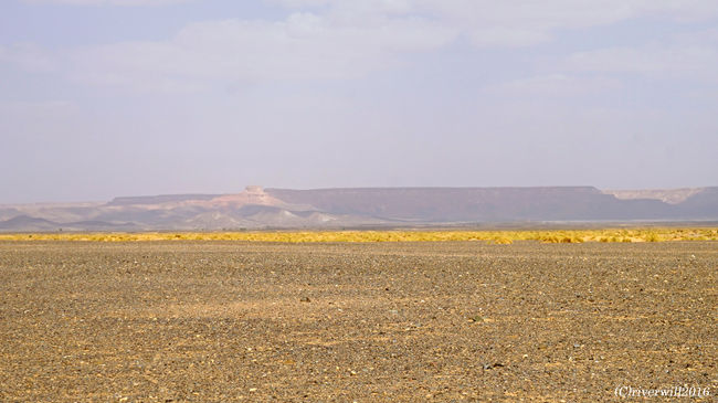 彼方に見えるのはお隣の国アルジェリア。<br />見張り台？の建物がありました。<br /><br />ここ、ブラックデザートからアルジェリアとの国境地帯までわずか10㎞。<br /><br />かといって紛争地帯でもないみたいなので、流れ弾は飛んできません。