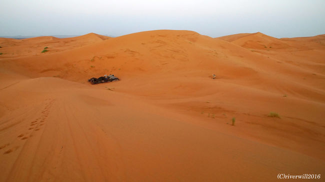 朝日を見ようと早朝、砂丘を登ってみましたが、<br />一山越えないといけない距離だったので、断念。<br /><br />砂漠で一人でフラフラ歩くのはちょっと危険。方向感覚が失います。