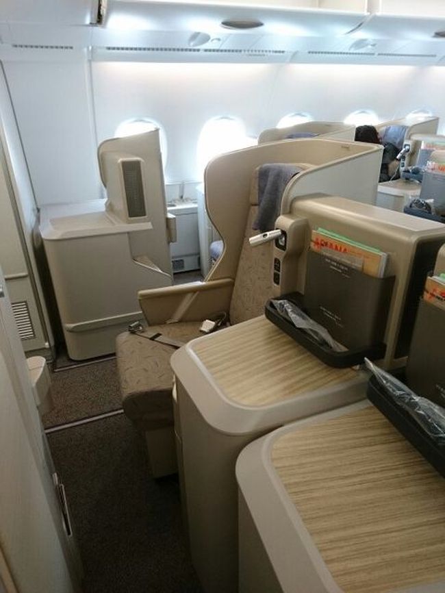こちらを通り席につきます。　ビジネスクラスのお席。<br />機内自体が広いのでビジネスクラスが広く感じない。<br />不思議。