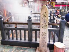 もうもうと蒸気を上げるここが湯村の源泉『荒湯』。
日本一熱いんだそうで。
