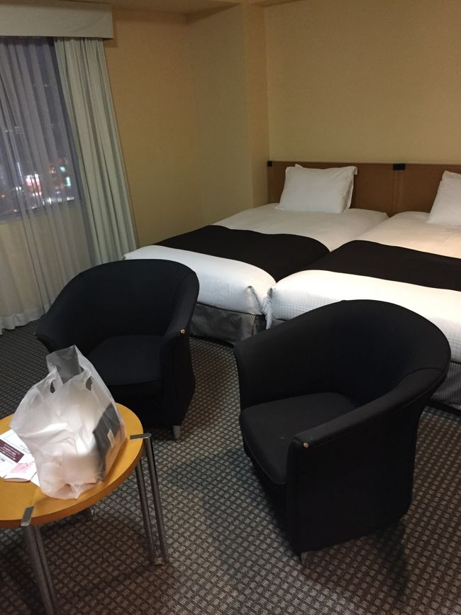     ツアープランの宿は，中島公園2番出口近くの札幌エクセル東急ホテル．セミダブルベッドツインの広めの部屋．施設は古い感じですが，しっかりとした造りなので問題はありません．