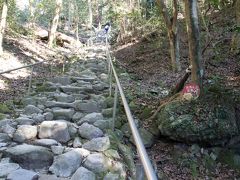 夕日・朝日・穴井戸観音の次は車の移動で熊野磨崖仏へ向かいます。
入口で２００円払って、急な階段を登ります