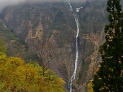 遊歩道の正面に見える滝は称名滝ではない。
この滝は幻の滝とも云われるハンノキ滝で、雪解け水のある4月～5月の上旬にのみ現れる滝だ。

先程、称名滝の落差が約350ｍで落差が日本最大と紹介したが、この幻の滝：ハンノキ滝の落差は称名滝を更に150ｍも上回る約500ｍ。

本来ならば、落差500ｍのハンノキ滝が日本一の称号を与えられるべき滝なのに、そうはならない理由。
それは、ハンノキ滝が季節限定で現れる滝だから…だそうだ。